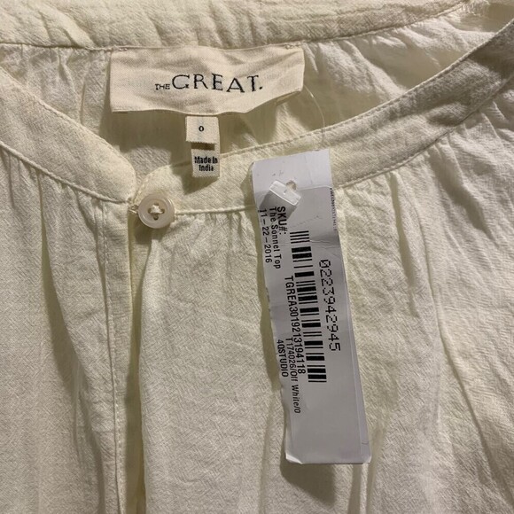 The Great. Floral Embroidered Sonnet Top Long Sleeve Blouse Off White Ivory Sz 0 - Picture 8 of 9